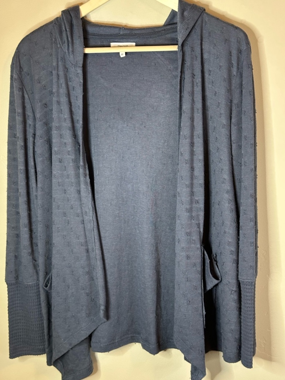 Maurices MED Lightweight Gray Hooded Open-Front Textured Cardigan P2P 24”